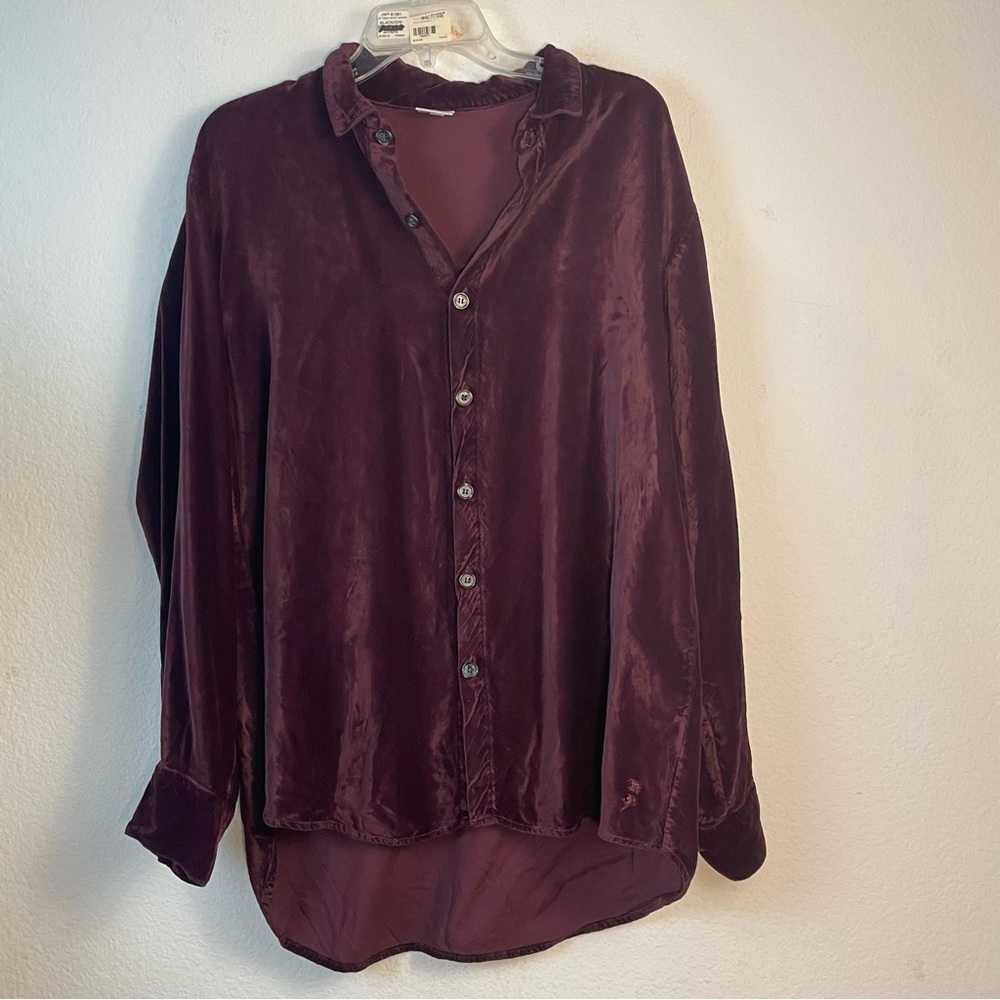 FLAWED Vintage Maroon Velvet Shirt, Burgundy, CP Shades Sausalito, Size M